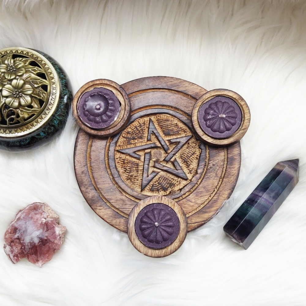 Wooden Pentacle Tealight Candle Holder.